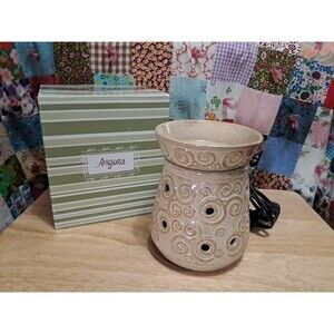 Retired Scentsy Angora Full Size Wax Warmer Tan Creme Spirals Aroma EUC